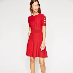 THE KOOPLES CUT OUT SLEEVE RED KNIT DRESS SIZE 2